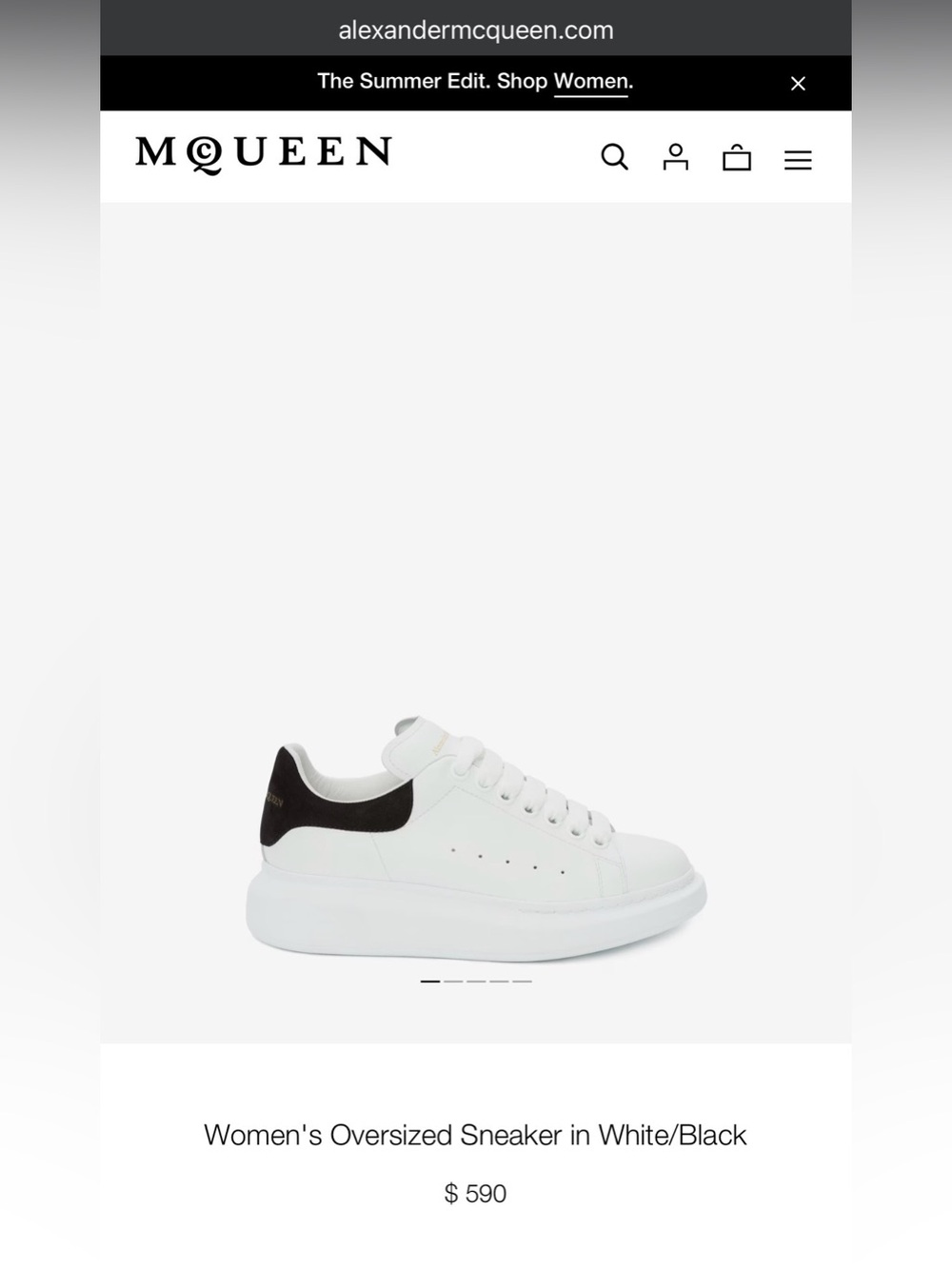 Alexander McQueen Women's Oversized Sneakers White/ Black 553770 Size 40 US 10